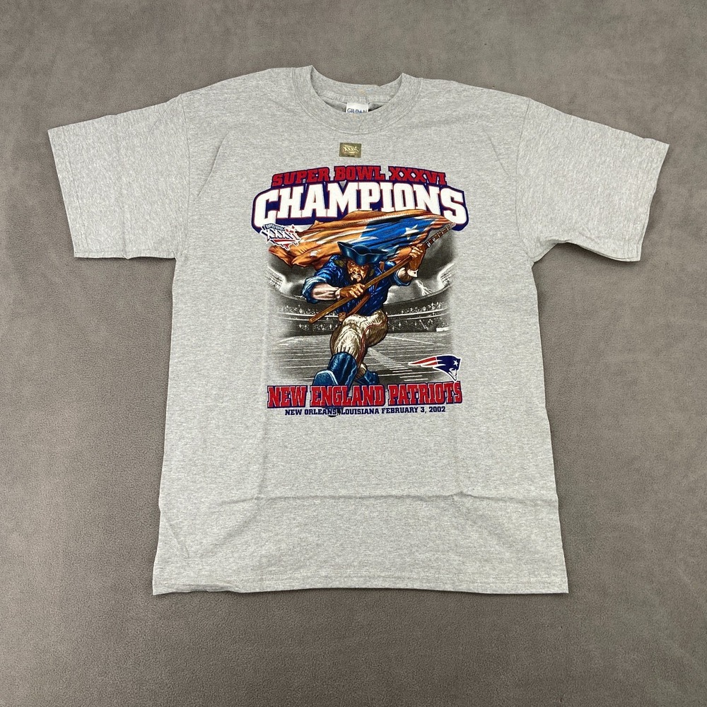 VTG New England Patriots Shirt Men Large Heather Gray Gildan Football Super Bowl